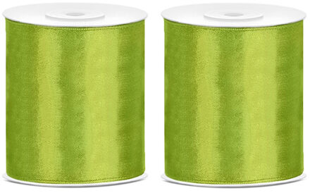 3x Hobby/decoratie groen satijnen sierlinten 10 cm/100 mm x 25 meter - Cadeaulinten satijnlinten/ribbons