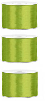 3x Hobby/decoratie groen satijnen sierlinten 5 cm/50 mm x 25 meter - Cadeaulint satijnlint/ribbon - Groene linten - Hobbymateriaal benodigdheden - Verpakkingsmaterialen