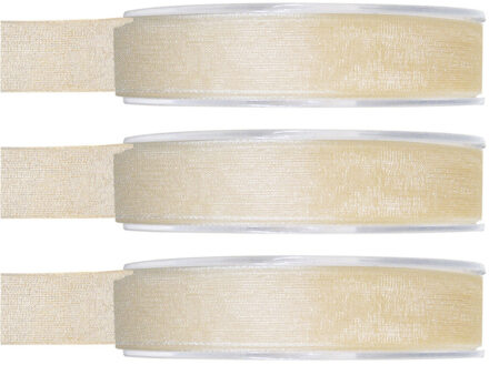 3x Hobby/decoratie ivoorwitte organza sierlinten 1,5 cm/15 mm x 20 meter - Cadeaulint organzalint/ribbon - Striklint linten wit