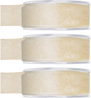 3x Hobby/decoratie ivoorwitte organza sierlinten 2,5 cm/25 mm x 20 meter - Cadeaulint organzalint/ribbon - Striklint linten wit