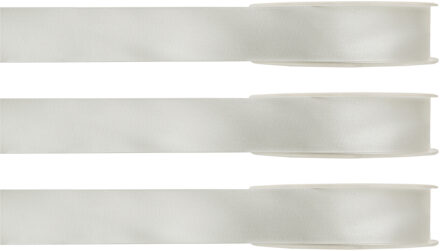 3x Hobby/decoratie ivoorwitte satijnen sierlinten 1 cm/10 mm x 25 meter - Cadeaulint satijnlint/ribbon - Striklint linten ivoorwit