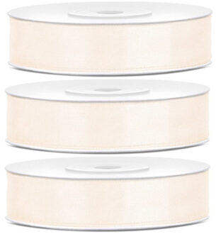 3x Hobby/decoratie licht creme satijnen sierlinten 1,2 cm/12 mm x 25 meter
