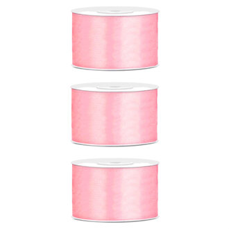 3x Hobby/decoratie licht roze satijnen sierlinten 3,8 cm/38 mm x 25 meter