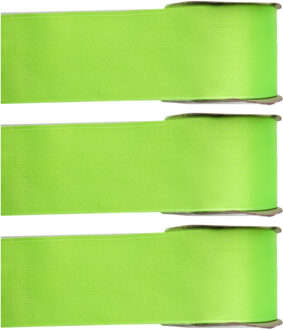 3x Hobby/decoratie lime groene satijnen sierlinten 2,5 cm/25 mm x 25 meter