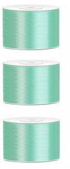 3x Hobby/decoratie mintgroen satijnen sierlinten 5 cm/50 mm x 25 meter