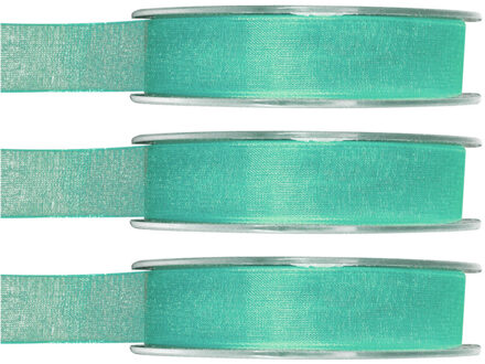 3x Hobby/decoratie mintgroene organza sierlinten 1,5 cm/15 mm x 20 meter - Cadeaulint organzalint/ribbon - Striklint linten mint