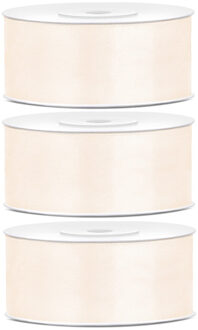 3x Hobby/decoratie off white satijnen sierlinten 2,5 cm/25 mm x 25 meter - Cadeaulinten satijnlinten/ribbons - Off white linten - Hobbymateriaal benodigdheden - Verpakkingsmaterialen - Action products