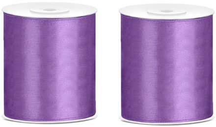 3x Hobby/decoratie paars satijnen sierlinten 10 cm/100 mm x 25 meter