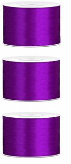 3x Hobby/decoratie paars satijnen sierlinten 5 cm/50 mm x 25 meter