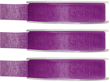 3x Hobby/decoratie paarse organza sierlinten 1,5 cm/15 mm x 20 meter