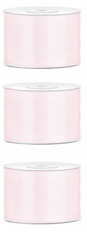 3x Hobby/decoratie poeder roze satijnen sierlinten 5 cm/50 mm x 25 meter