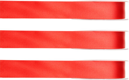 3x Hobby/decoratie rode satijnen sierlinten 1 cm/10 mm x 25 meter - Cadeaulint satijnlint/ribbon - Striklint linten rood