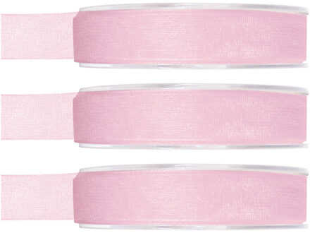 3x Hobby/decoratie roze organza sierlinten 1,5 cm/15 mm x 20 meter