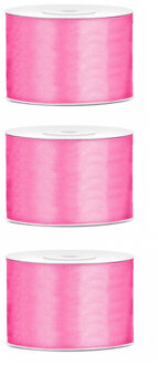 3x Hobby/decoratie roze satijnen sierlinten 5 cm/50 mm x 25 meter