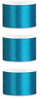 3x Hobby/decoratie turquoise satijnen sierlinten 5 cm/50 mm x 25 meter - Cadeaulint satijnlint/ribbon - Turquoise linten - Hobbymateriaal benodigdheden - Verpakkingsmaterialen