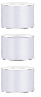 3x Hobby/decoratie wit satijnen sierlinten 5 cm/50 mm x 25 meter