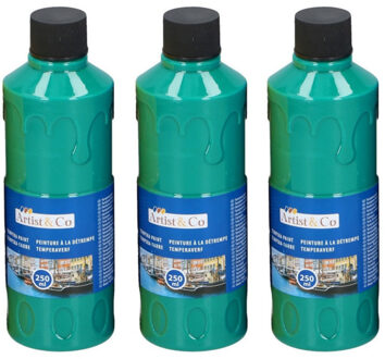3x Hobby/knutsel acrylverf / temperaverf - Groen - Fles 250 ml - Groene tempera / acryl verf - Hobby/knutselmateriaal - Schilderij maken - Verf op waterbasis