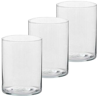 3x Hoge theelichthouders/waxinelichthouders van glas 5,5 x 6,5 cm - Glazen kaarsenhouders - Woondecoraties