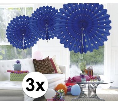 3x Honeycomb waaiers blauw 45 cm - Hangdecoratie