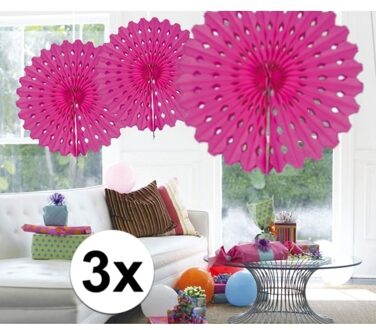 3x Honeycomb waaiers fuchsia 45 cm - Hangdecoratie Roze