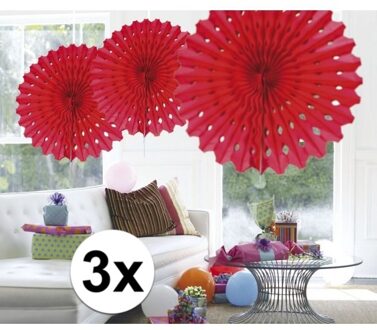 3x Honeycomb waaiers rood 45 cm - Hangdecoratie