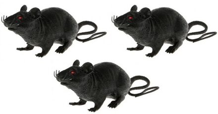 3x Horror decoratie ratten zwart 22 cm - Halloween versiering - Plastic ratten decoratie zwart 3 stuks