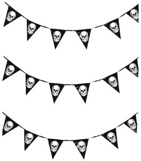 3x Horror schedel vlaggenlijn/slinger 360 cm Halloween decoratie