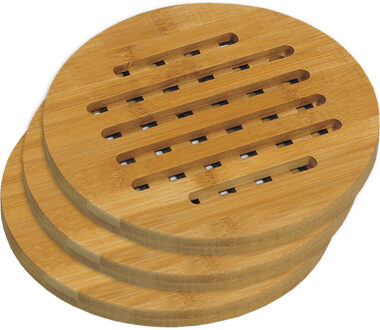 3x Houten onderzetters 19 cm rond - Panonderzetters Bruin