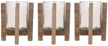 3x Houten theelichthouders/waxinelichthouders 17,5 cm