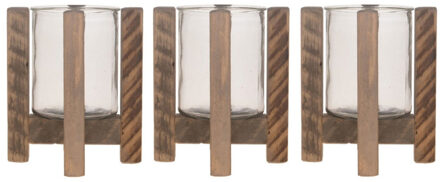 3x Houten theelichthouders/waxinelichthouders 21 cm