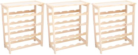 3x Houten wijnrekken/wijnflessenrekken met plank 55 cm - 48 flessen - Wijnflessen bewaren - Wijnrekken/wijnflessenrekken - Wijnkist/wijnkisten