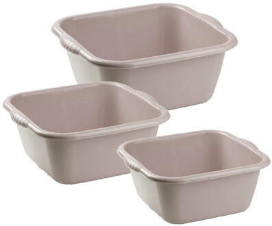 3x huishoud teilen set - afwasbak - kunststof - 15-20-20 liter - beige - schoonmake