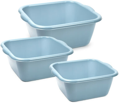 3x huishoud teilen set - afwasbak - kunststof - 15-20-20 liter - blauw - schoonmaken