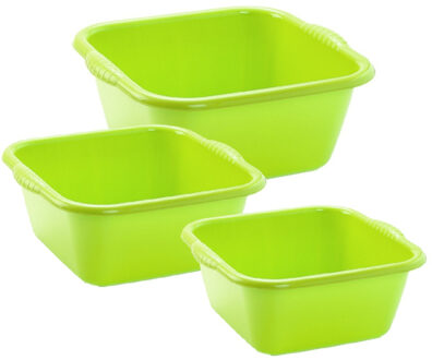3x huishoud teilen set - afwasbak - kunststof - 15-20-20 liter - groen - schoonmake