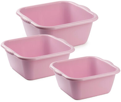 3x huishoud teilen set - afwasbak - kunststof - 15-20-20 liter - roze - schoonmake