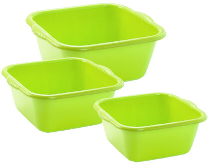3x huishoud teilen set - afwasbak - kunststof - 6-10-15 liter - groen - schoonmaken