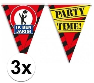 3x Ik ben jarig vlaggenlijn waarschuwingsbord 10mtr - Vlaggenlijnen Multikleur