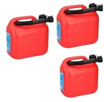 3x Jerrycan benzine 10L Rood voor brandstof en Water - Auto Tank- inclusief schenktuit / Met Tuit - benzine