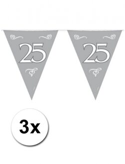 3x Jubileum vlaggenlijn 25 jaar - Vlaggenlijnen Zilverkleurig