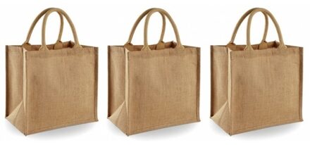 3x Jute boodschappentassen/shoppers 30 x 30 x 19 cm - Naturel goodiebag/tassen 14 liter