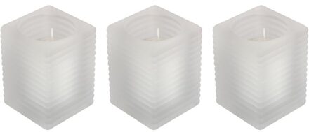 3x Kaarsen wit in matte kaarsenhouders 7 x 10 cm 24 branduren sfeerkaarsen - Stompkaarsen Transparant