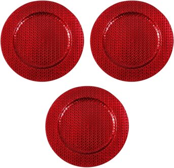 3x Kaarsenborden/plateaus rood vlechtpatroon 33 cm rond - Action products