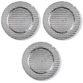 3x Kaarsenborden/plateaus zilver gevlochten 33 cm rond - Action products