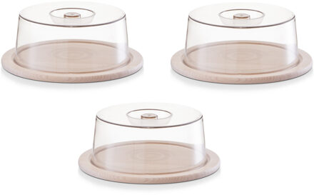 3x Kaas snijplanken/serveerplanken/opbergdozen rond met deksel 23 cm