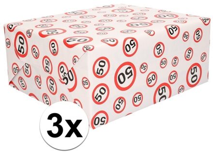 3x Kadopapier 50 jaar op rol - Cadeaupapier Multikleur