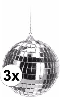 3x Kerst discobal zilver 10 cm - kerstbal