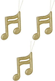 3x Kerst hangdecoratie gouden glitter muzieknootjes 15 cm - Kersthangers Goudkleurig