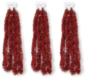 3x Kerst lametta guirlandes rood 270 cm kerstboom versiering/decoratie - Kerstslingers