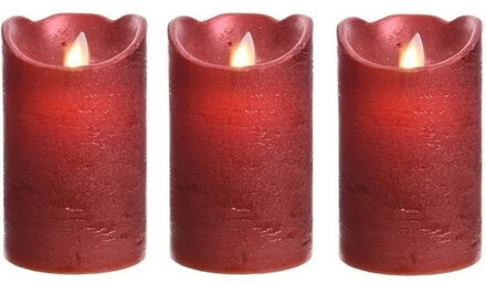 3x Kerst rode LED kaarsen/stompkaarsen 12 cm flakkerend