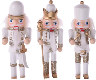 3x Kerstboomhangers notenkrakers poppetjes/soldaten 12 cm kerstversiering Wit